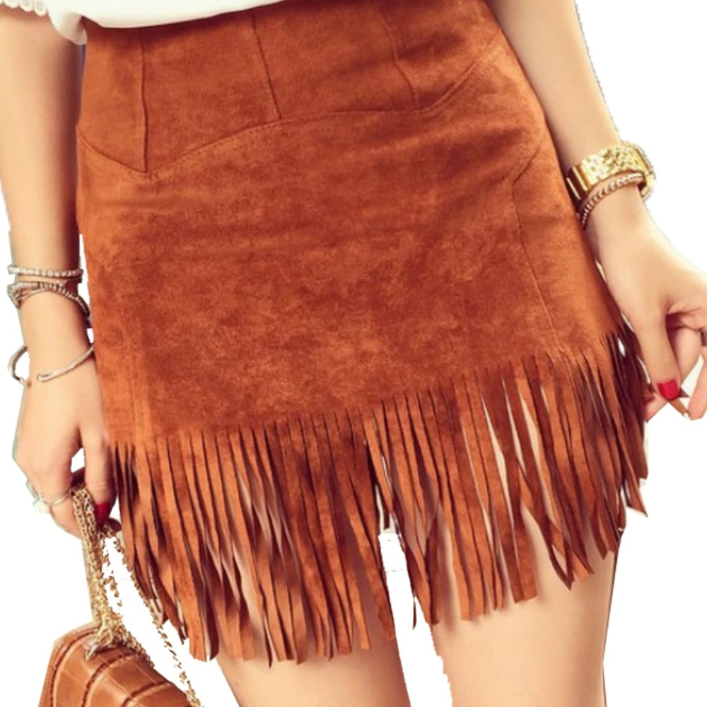 Suede Fringe Skirt